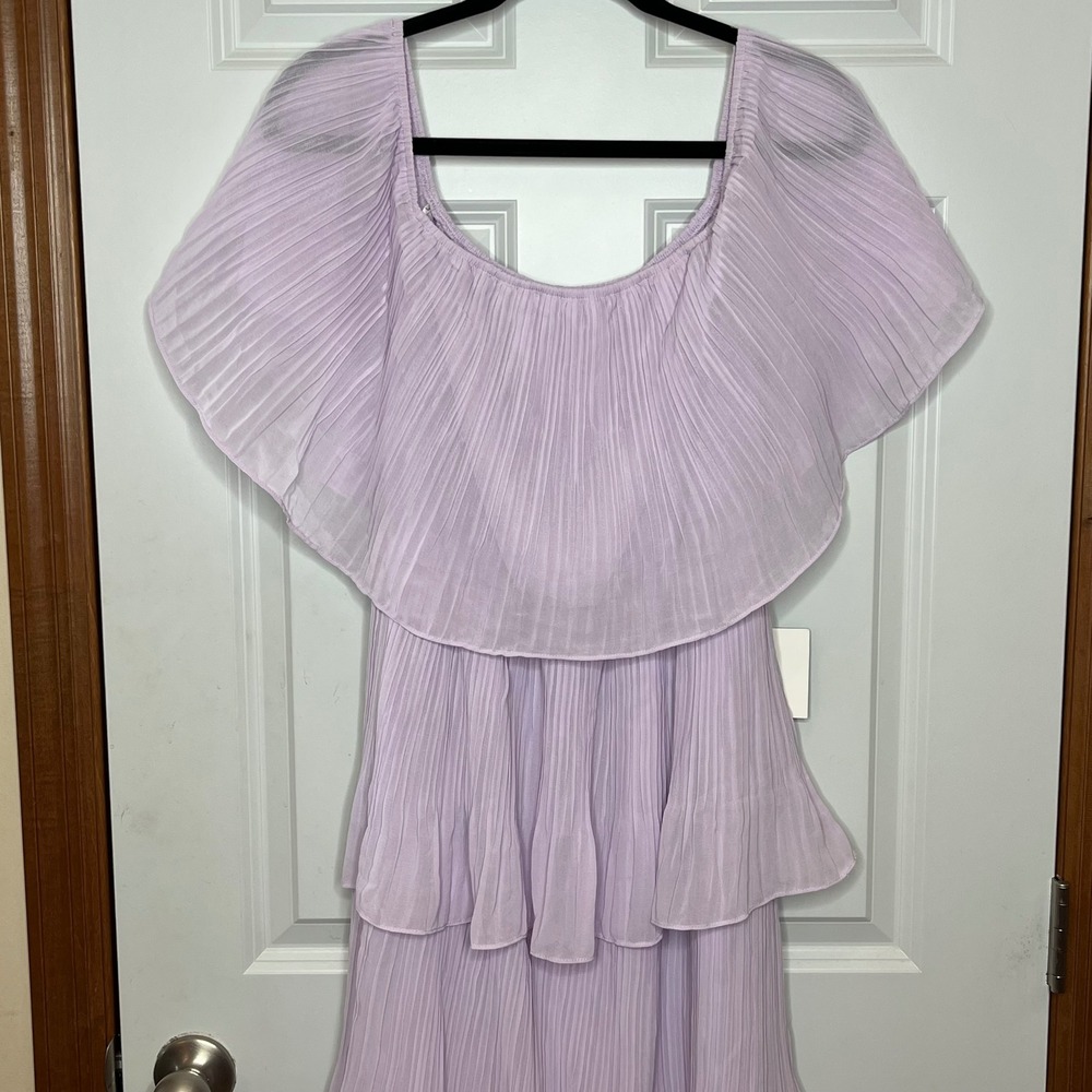 Lulus NEW Gala Ready Lavender Off-the-Shoulder Ruffle Midi Dress LARGE - Picture 5 of 10